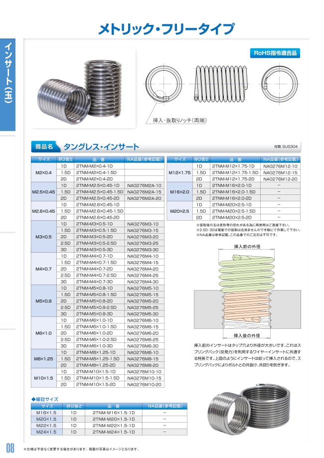 ST2.5 x 0.45 全長 100mm インサートコイル修理用 ロングタップ ST2.5 x 0.45 全長 100mm インサートコイル修理用 ロングタップ
