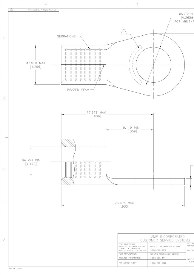 TE 非絶縁 丸形圧着端子（スタッド径:M6/ソリストランド/8AWG→8AWG） | タイコエレクトロニクス（ＴＥ） |  MISUMI-VONA【ミスミ】