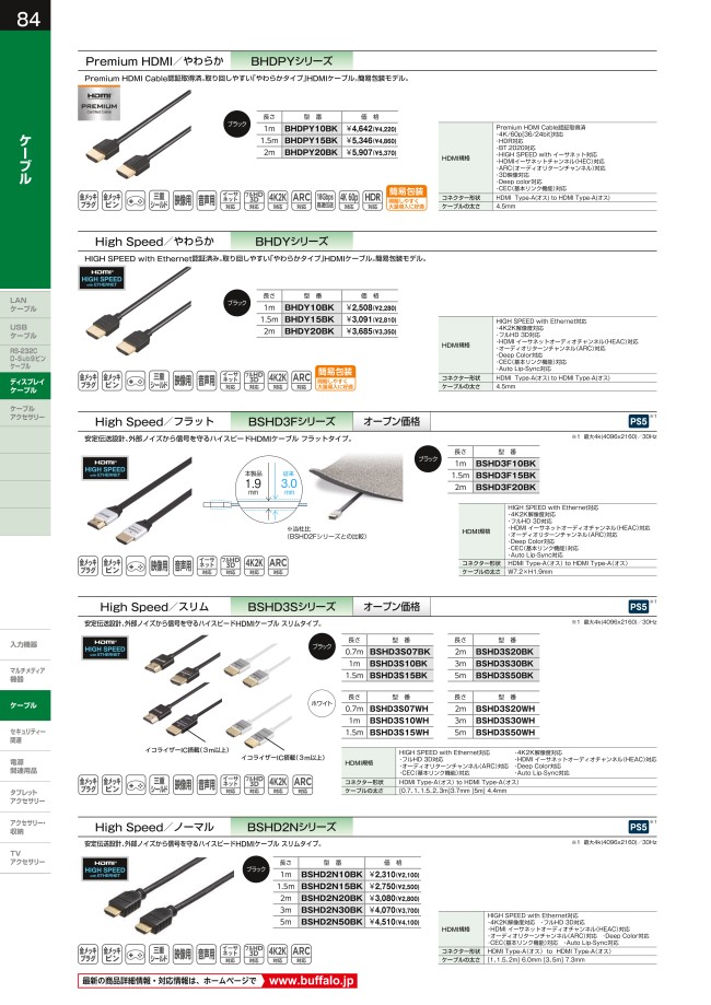 HDMIケーブル スリムタイプ | バッファロー | MISUMI-VONA【ミスミ】