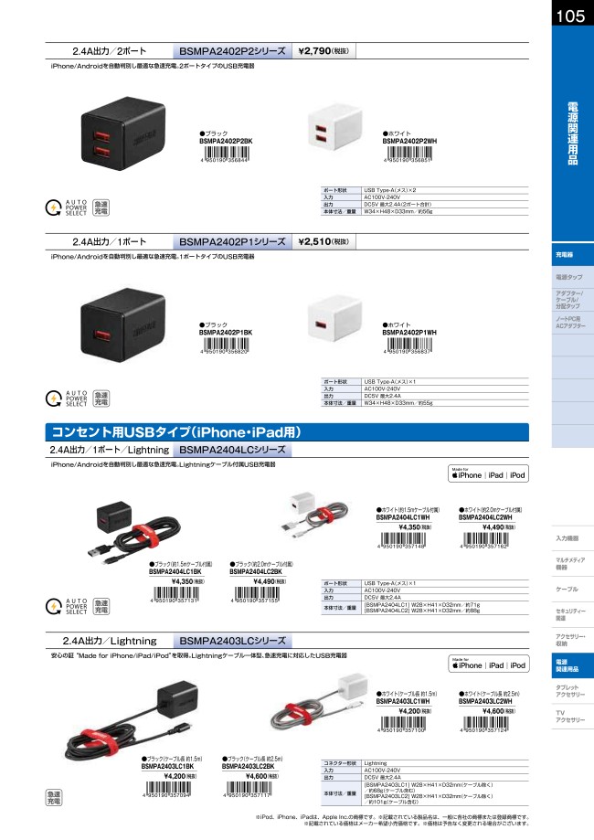 BSMPA2402P1WH | 2.4A USB急速充電器 AutoPowerSelect機能搭載 1ポートタイプ | バッファロー |  MISUMI-VONA【ミスミ】