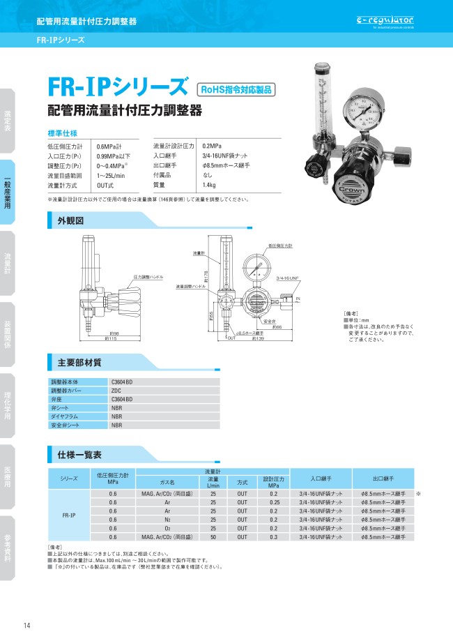 配管用流量計付圧力調整器 FR-IPシリーズ | ユタカ | MISUMI(ミスミ)