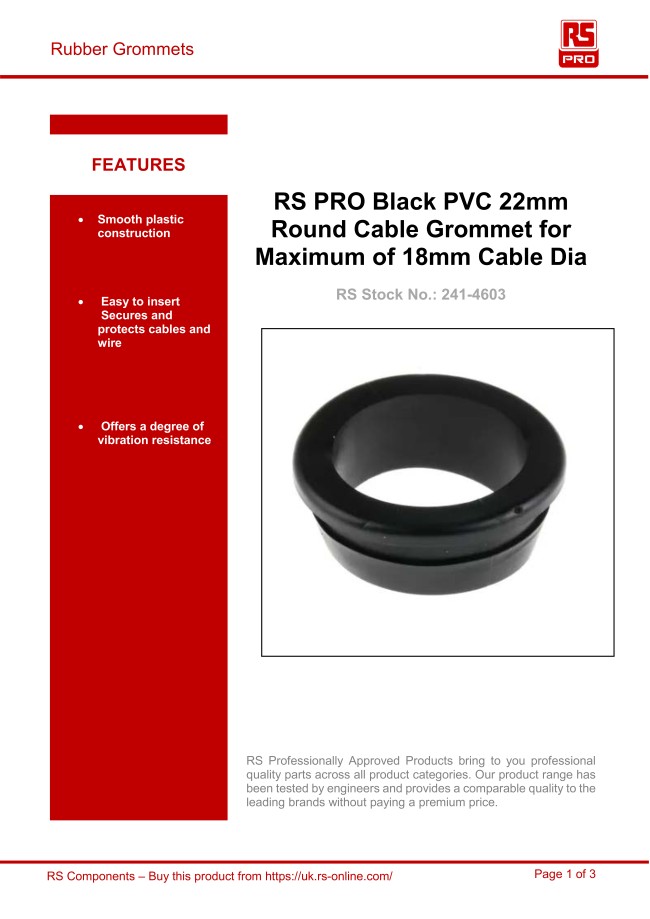 贈り物 RS Pro 配線グロメット PVC PLIOシリーズ 1袋 100個入 136-7297 copycatguate.com