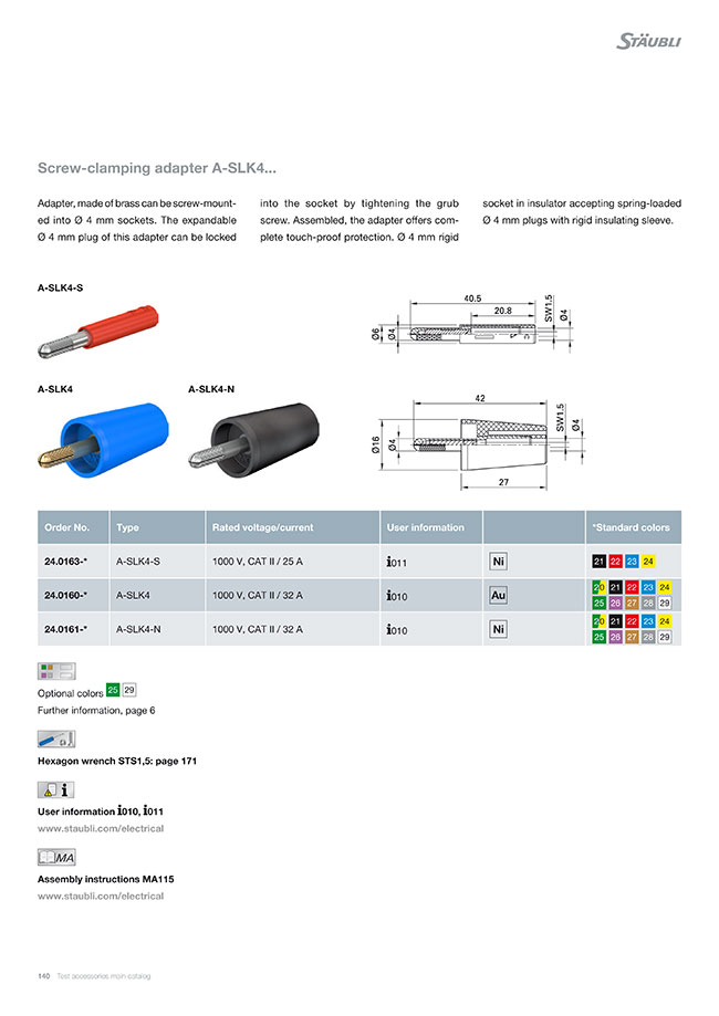 Staubli A-SLK4Φ4mmセイフティプラグ用ソケット変換アダプター | ストーブリ（旧マルチコンタクト） | MISUMI(ミスミ)