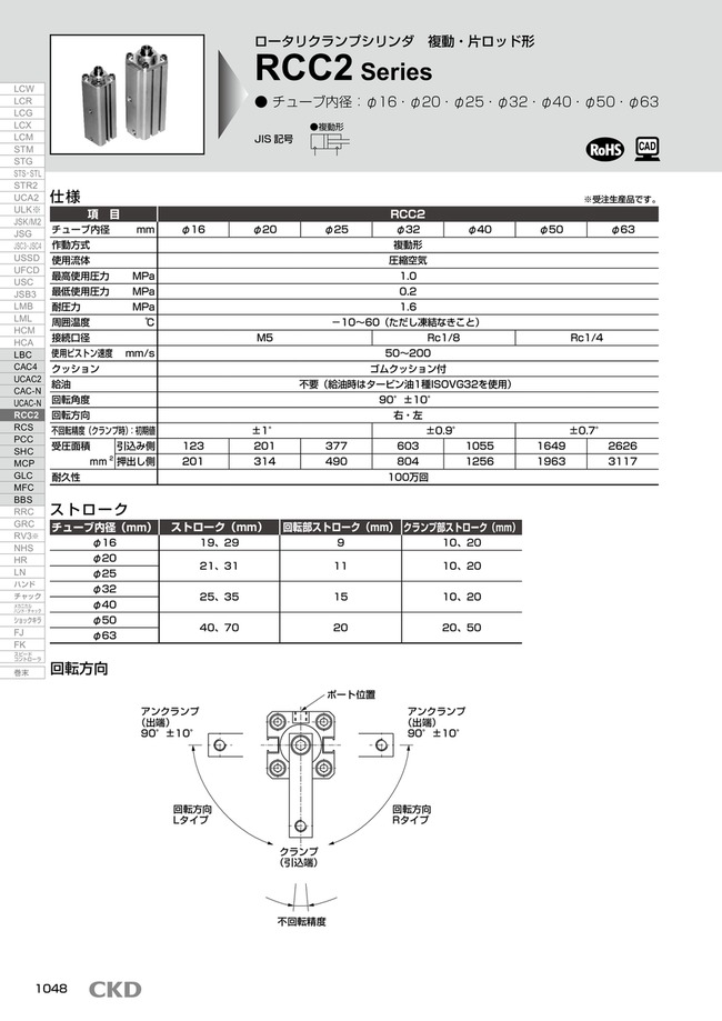 ロータリクランプシリンダRCC2シリーズ | ＣＫＤ | MISUMI-VONA【ミスミ】