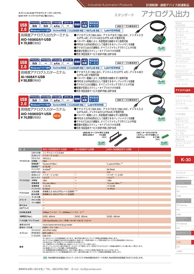 値頃 SOHOプロショップAIO-163202FX-USB コンテック アナログ入出力ユニット