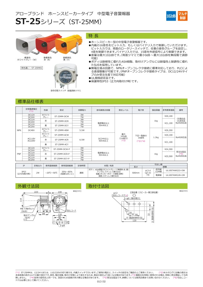 ホーンスピーカータイプ 中型電子音警報器 ST-25シリーズ（ST-25MM 
