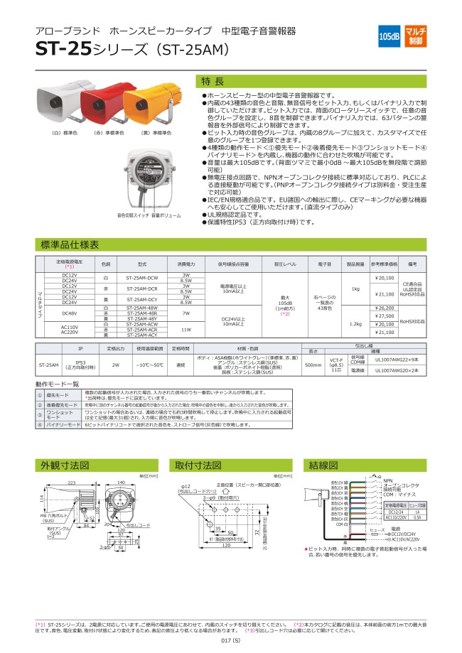 ホーンスピーカータイプ 中型電子音警報器 ST-25シリーズ（ST-25AM 