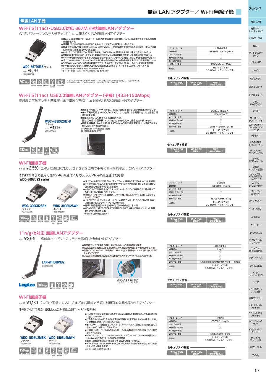 68％以上節約 エレコム USB無線LANアダプタ 小型 無線LAN子機 11n g b 300Mbps ブラック ブラック┃WDC-300SU2SBK