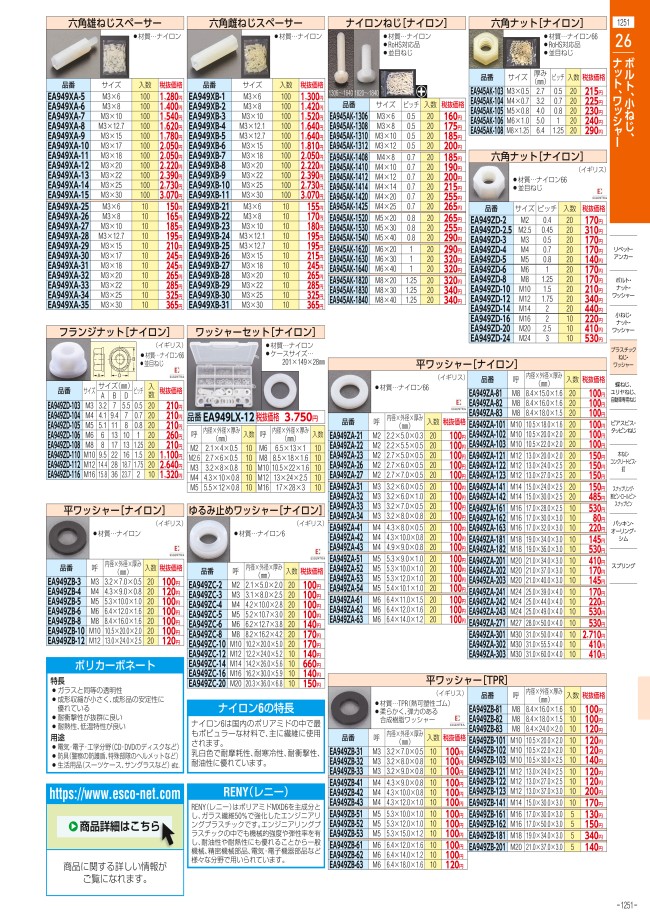 M2/2.2x5.5x0.5mm 平ワッシャー(ナイロン製/20枚) | エスコ | MISUMI