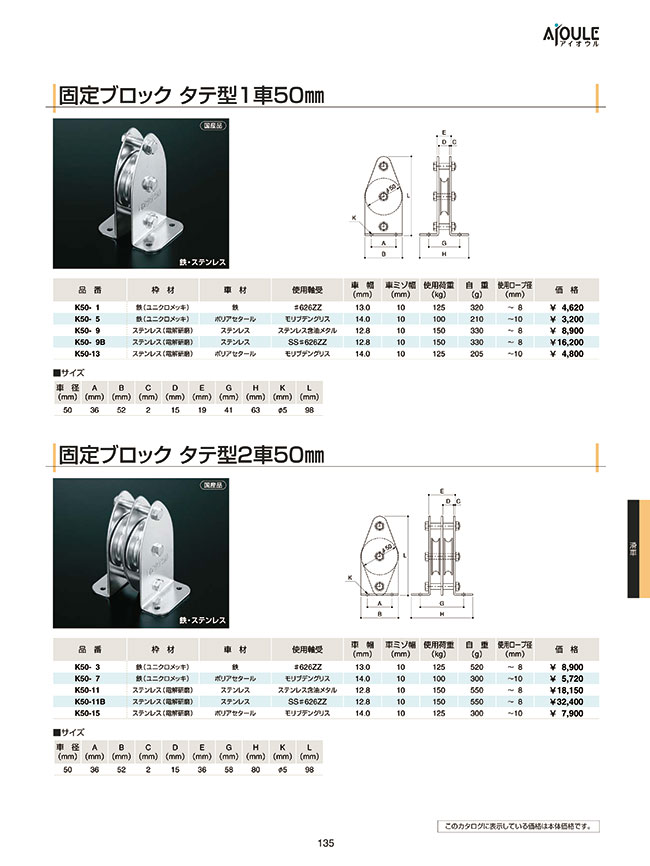 K50-9B | 固定ブロック タテ型1車50mm | フジワラ | MISUMI(ミスミ)