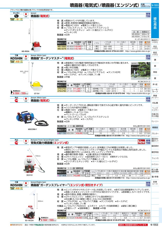 噴霧器 電気式 マルチスプレー 容量(L) 5・10 | ＧＳ（キンボシ） | ミスミ | 485-5078