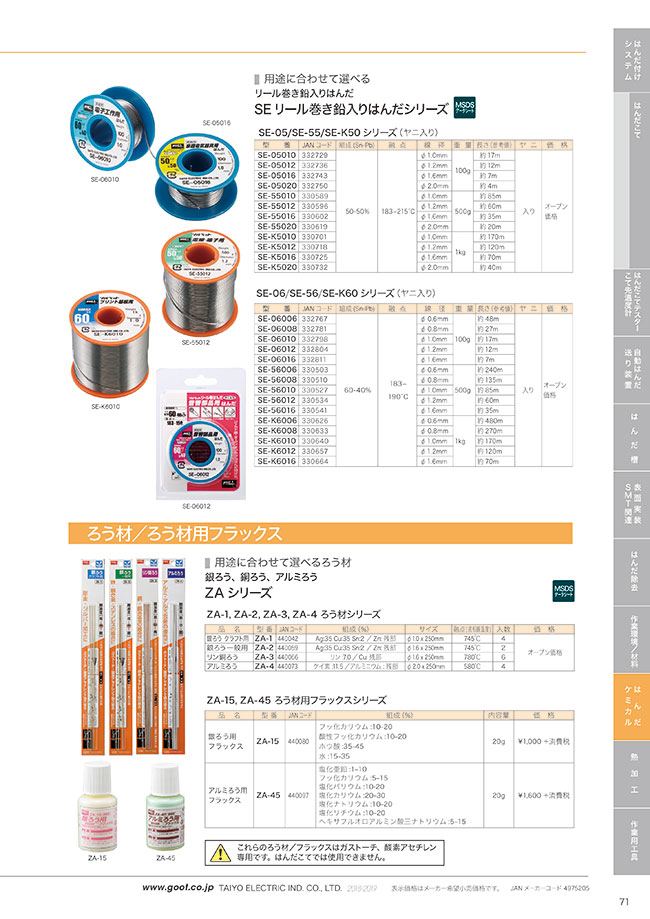 リール巻き鉛入りはんだシリーズ SE-06／56／K60シリーズ（ヤニ入り） | ｇｏｏｔ(太洋電機産業) | MISUMI(ミスミ)