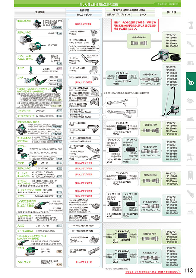 集じん機と各種電動工具の接続別売部品 | HiKOKI(旧日立工機） | MISUMI(ミスミ)