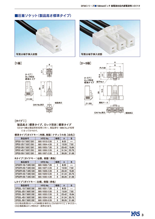 7.92mm ピッチ 高電流対応内部電源用コネクタ DF22シリーズ ヒロセ電機 MISUMI(ミスミ)