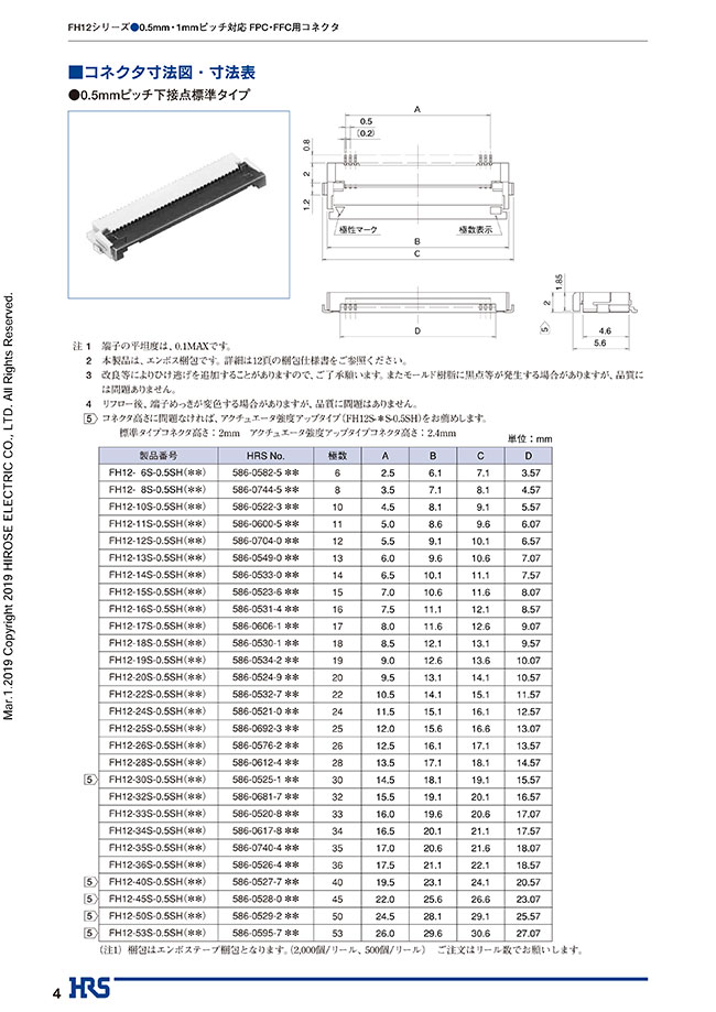 Fh12 45s 0 5sv 55 0 5mm 1mmピッチ対応 Fpc Ffc用コネクタ Fh12シリーズ ヒロセ電機 Misumi Vona ミスミ
