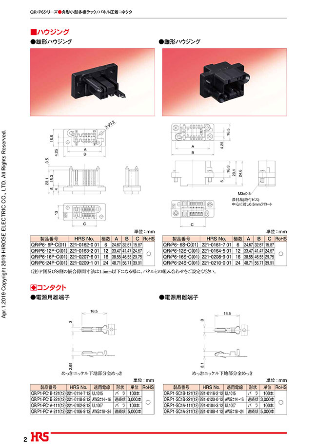 ラックアンドパネルコネクタ QR／P6シリーズ | ヒロセ電機 | MISUMI 