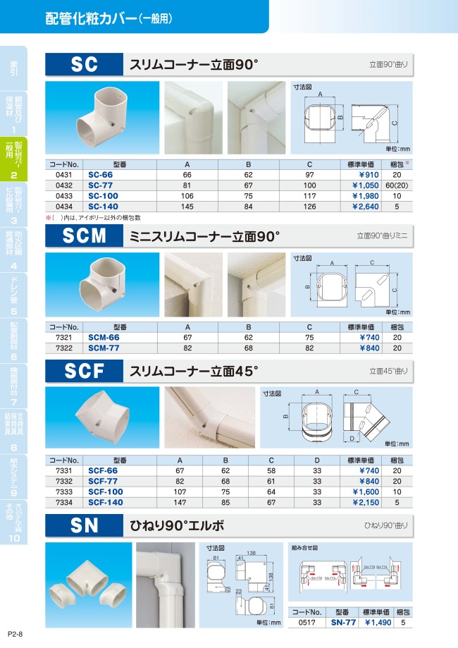 エアコン用部材 スリムダクトSDシリーズ スリムコーナー立面90° | 因幡電機産業 | MISUMI(ミスミ)