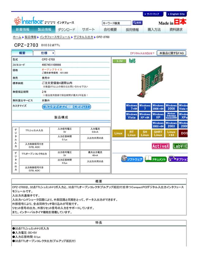 PCI-2703A | インタフェースモジュール デジタル入出力 DIO32点TTL | インタフェース | MISUMI(ミスミ)