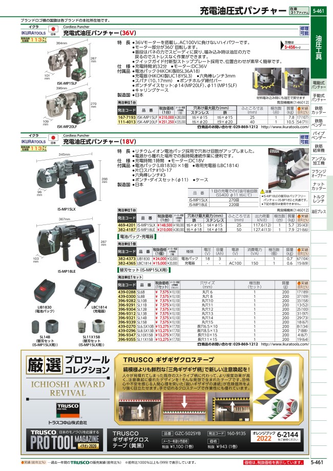 充電油圧式パンチャー（18V） | 育良精機製作所 | MISUMI-VONA【ミスミ】