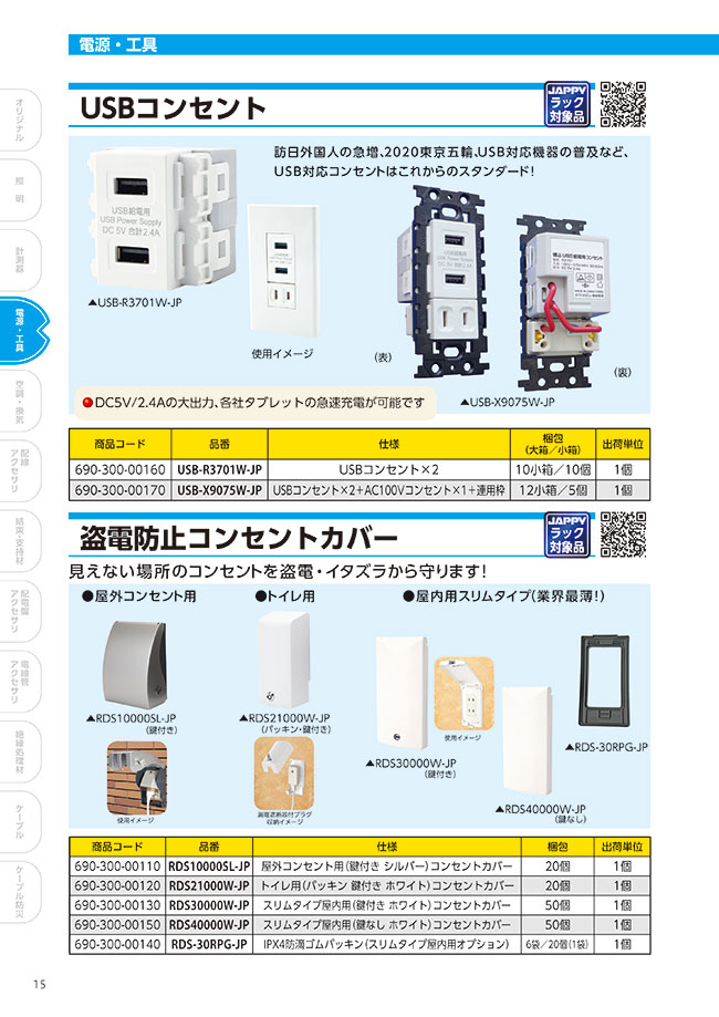 電源・工具 USBコンセント | ＪＡＰＰＹ | MISUMI-VONA【ミスミ】