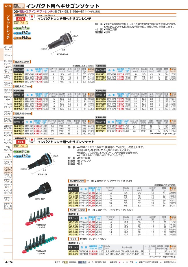 BTP3-07AP | ９．５ｓｑ． インパクトレンチ用ヘキサゴンレンチ | ＫＴＣ（京都機械工具） | ミスミ | 160-9450