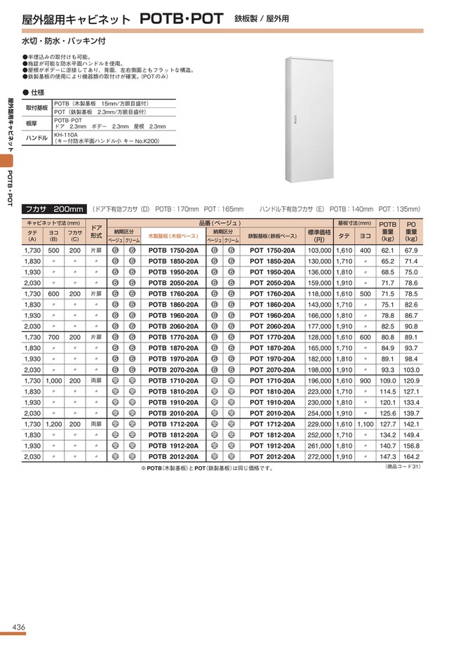 河村電器産業 POG6010-20 屋外盤用キャビネット 屋根付/屋外用/鉄製基板 ベージュ