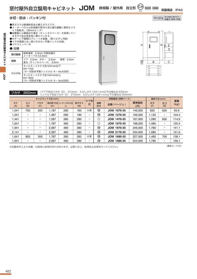 窓付屋外自立盤用キャビネット JOMシリーズ | 河村電器産業 | MISUMI 
