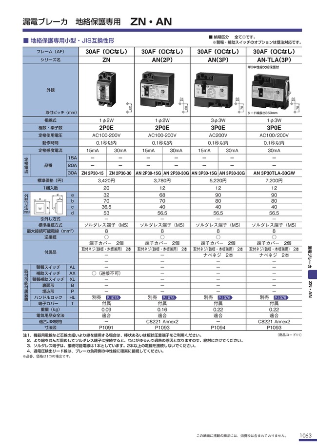 漏電ブレーカ（地絡保護専用） AN（3P） | 河村電器産業 | MISUMI-VONA【ミスミ】