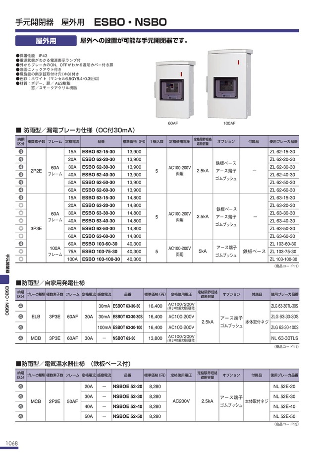 手元開閉器 ESBシリーズ 寸法 幅（mm）160・170 河村電器産業 MISUMI(ミスミ)