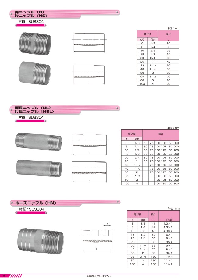 ステンレス鋼製 ねじ込み式管継手 片長ニップル＜NSL＞ | MIEテクノ | MISUMI(ミスミ)