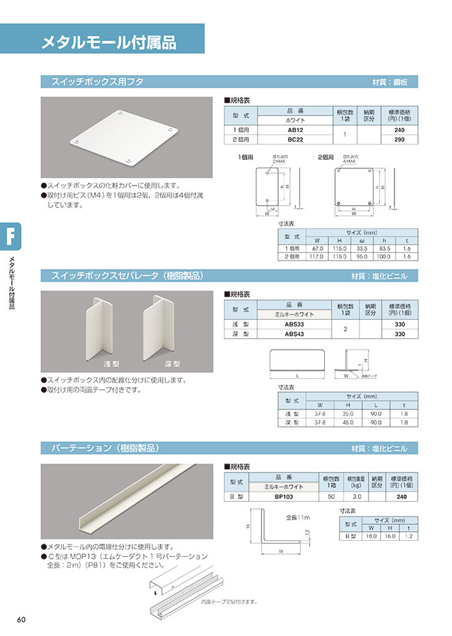 メタルモール付属品 スイッチボックスセパレーター 樹脂製品 マサル工業 Misumi Vona ミスミ