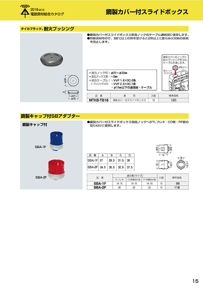 SBA-1F | 鋼製キャップ付SBアダプター | 未来工業 | MISUMI-VONA【ミスミ】