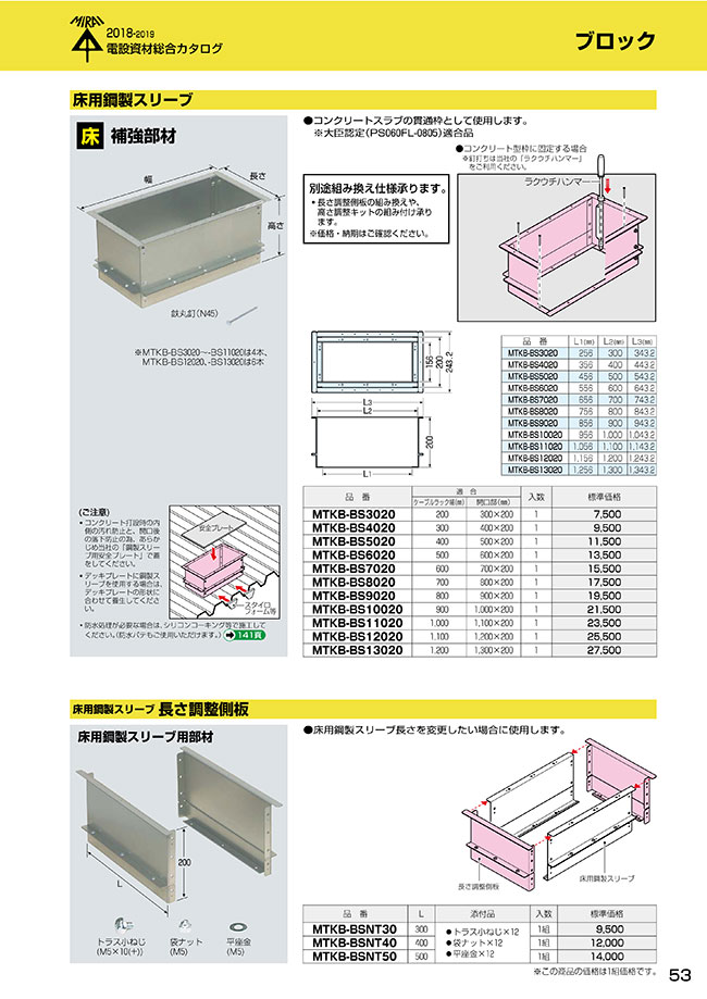 MTKB-BS10020 | 床用鋼製スリーブ | 未来工業 | MISUMI(ミスミ)
