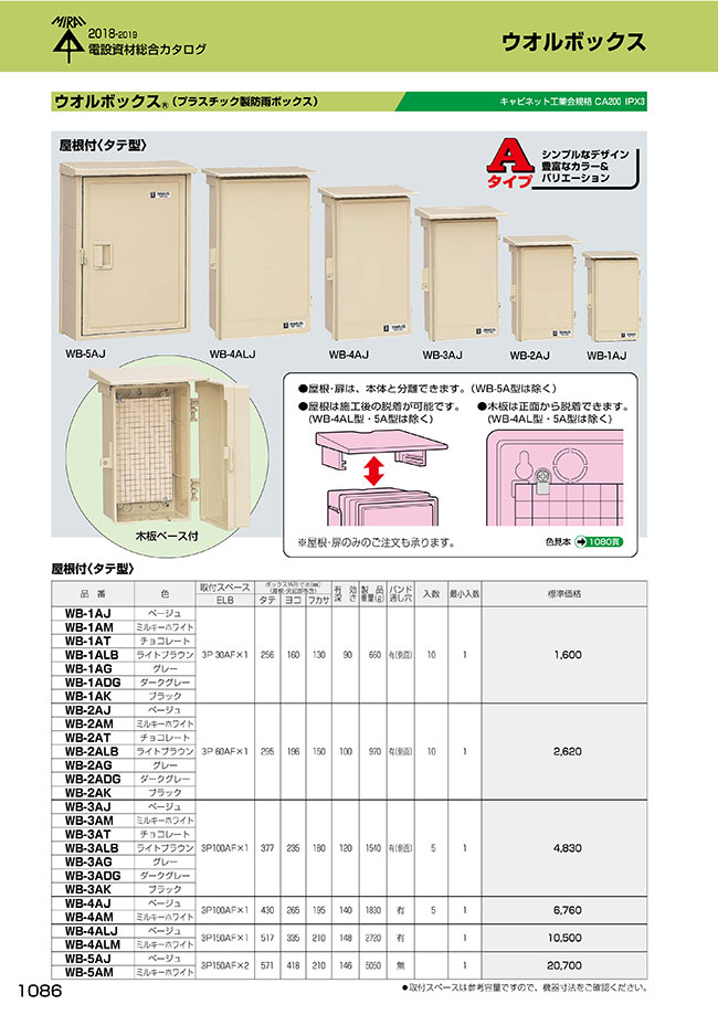 ウオルボックス （プラスチック製防雨ボックス） 屋根付タテ型 | 未来工業 | MISUMI-VONA【ミスミ】