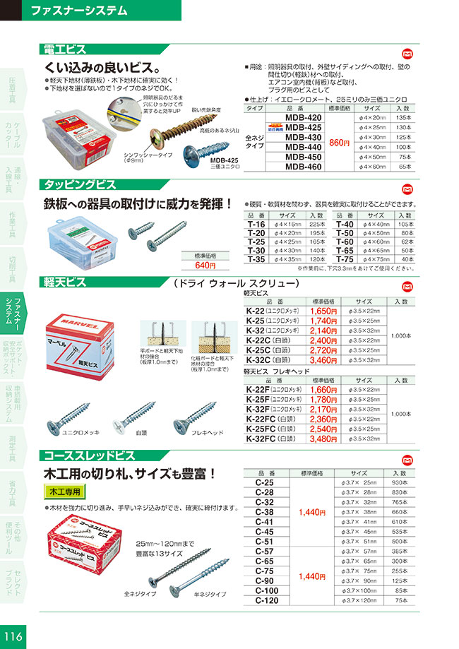 マーベル MARVEL 電工ビス MDB-450 照明取付用 全ネジタイプ