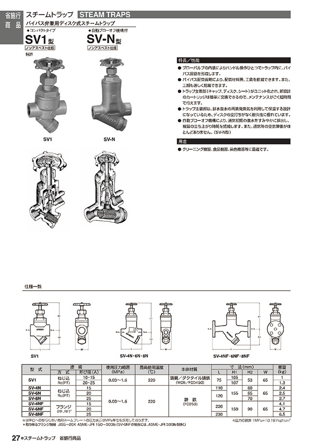 SV-6N-20 | バイパス弁兼用ディスク式スチームトラップ SV-N型 | ミヤワキ | MISUMI(ミスミ)