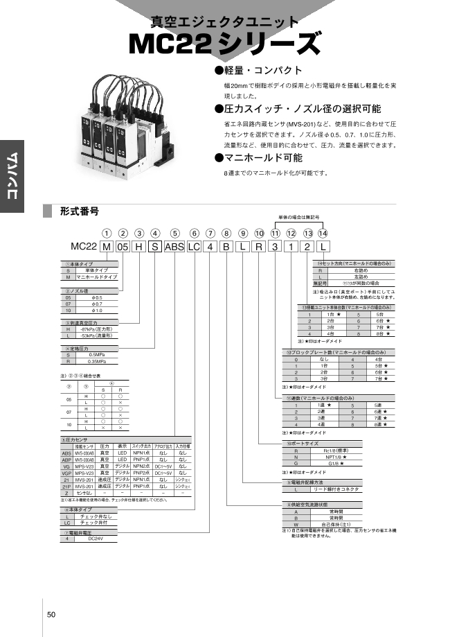 真空エジェクタユニット MC22シリーズ | コンバム（旧：妙徳） | MISUMI(ミスミ)