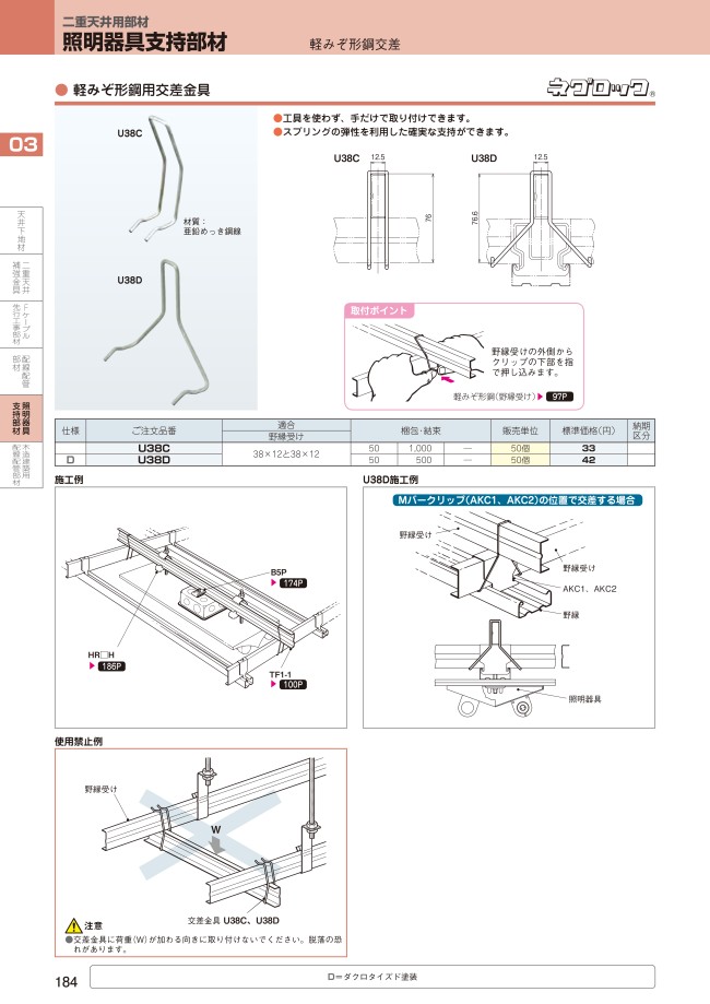 U38D | 軽みぞ形鋼用交差金具 | ネグロス電工 | MISUMI(ミスミ)
