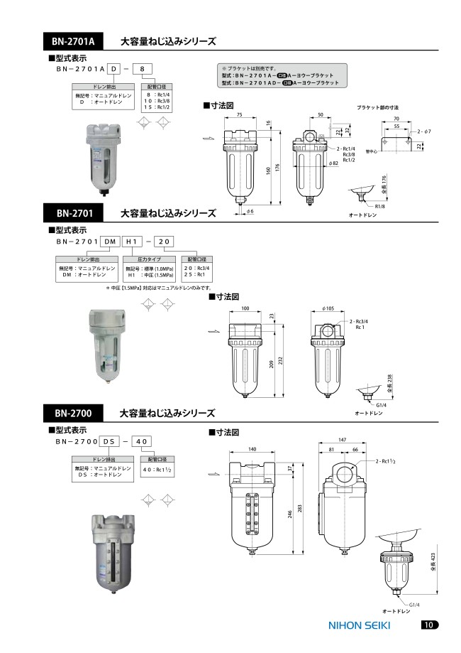 BN-2701A-10 | エアフィルタ BN-2701A（大流量） | 日本精器 | ミスミ | 103-4294