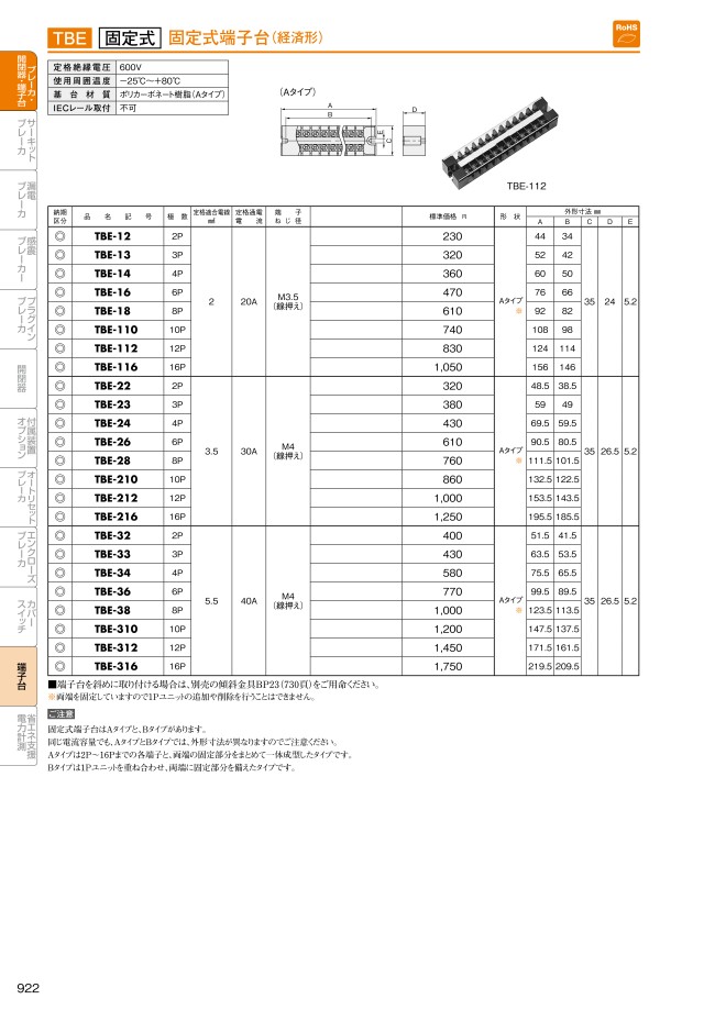 TBE-14 | ［TBE］固定式端子台（経済形）Aタイプ | 日東工業 | MISUMI-VONA【ミスミ】