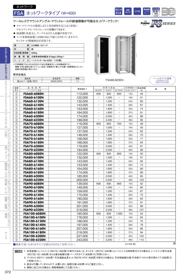 システムラック FSAシリーズ・ネットワークタイプ（W=600） | 日東工業 