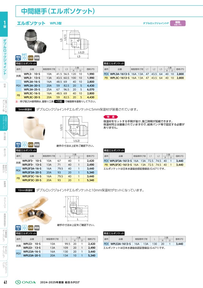 ダブルロックジョイントP WPLSF3型 エルボソケット・保温材付 | オンダ製作所 | MISUMI(ミスミ)