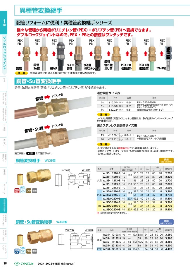 WJ35-1210-S | ダブルロックジョイント WJ35型 銅管変換アダプター | オンダ製作所 | MISUMI(ミスミ)