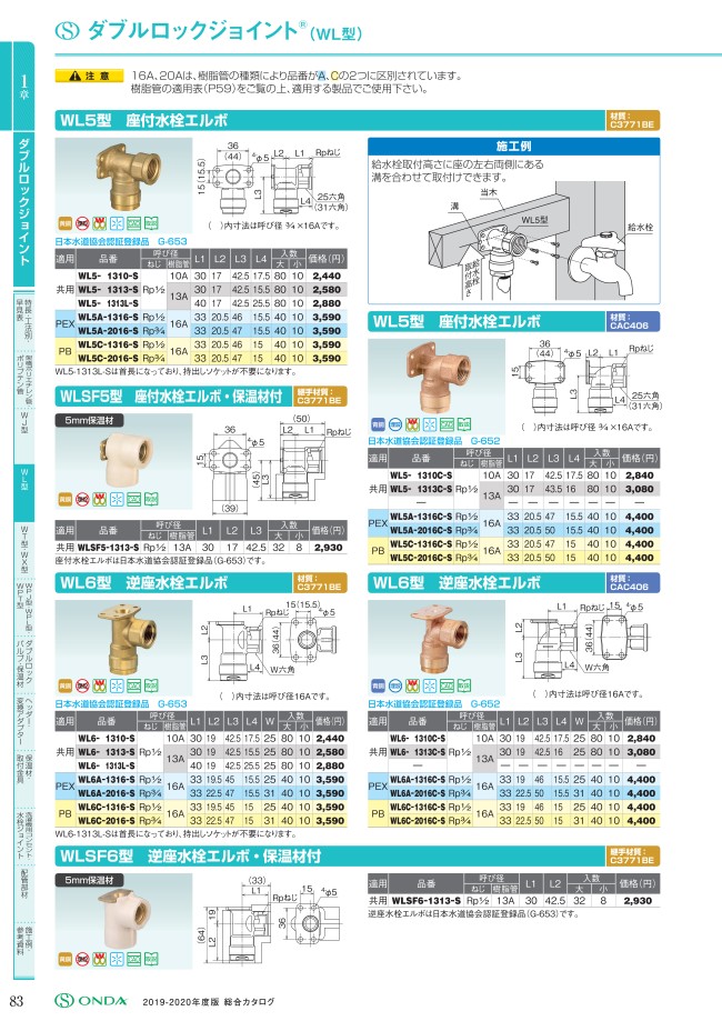 ダブルロックジョイント WL6型 逆座水栓エルボ 黄銅製 | オンダ製作所 | MISUMI-VONA【ミスミ】