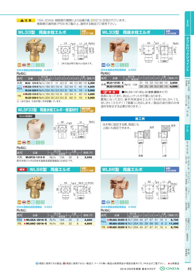 ダブルロックジョイント WL33型 両座水栓エルボ 黄銅製 | オンダ製作所 ...