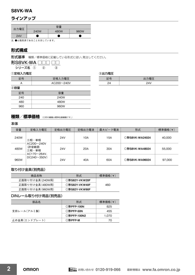 スイッチング・パワーサプライ S8VK-WA オムロン MISUMI(ミスミ)