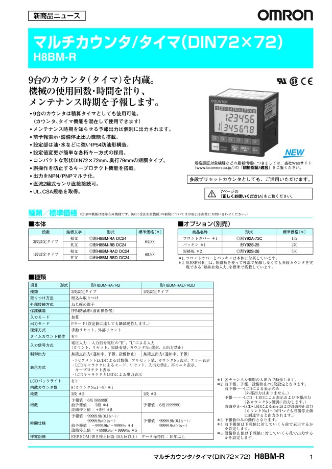 マルチカウンタ/タイマ(DIN72×72) H8BM-R オプション品 オムロン MISUMI(ミスミ)
