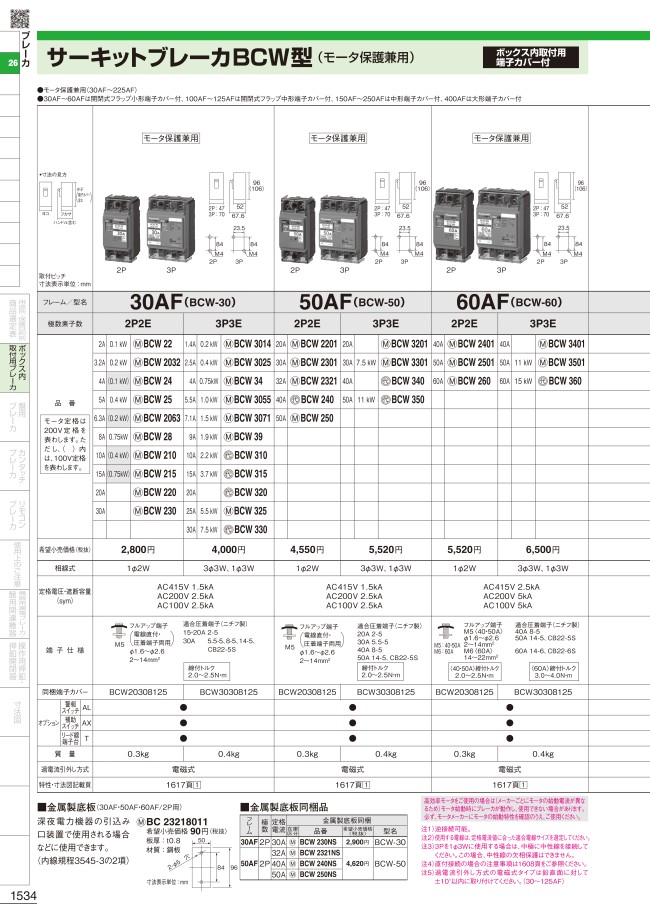 サーキットブレーカBCW型（モータ保護兼用） | Panasonic | MISUMI(ミスミ)