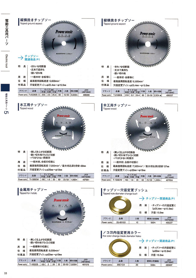 オンラインショップ】 PAOCK 25.4B15.9 パオック チップソー穴径変更ブッシュ 電動工具