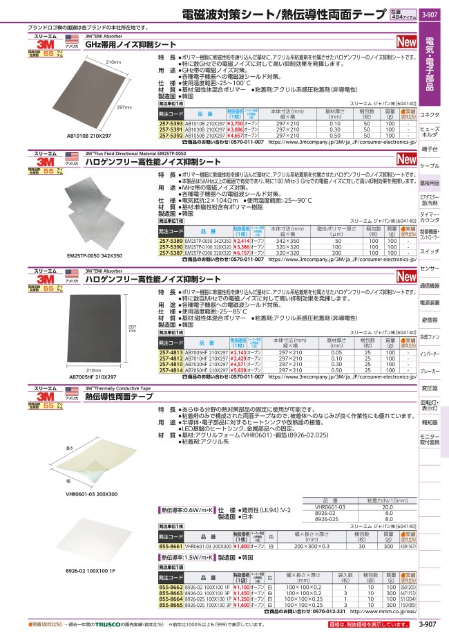 熱伝導性両面テープ （高接着力タイプ） VHR0601-03 A4サイズ | スリーエムジャパン | ミスミ | 855-8661